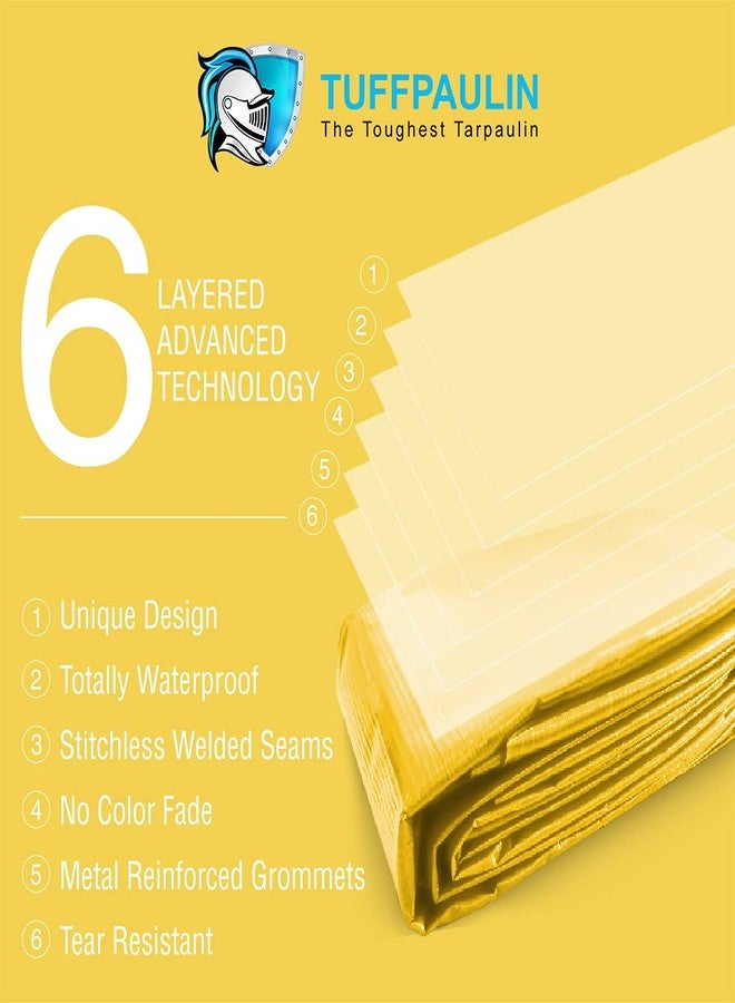 TUFFPAULIN 10FT X 8FT 120 GSM Yellow Tarpaulin Tirpal Tadpatri Tharpai Thadika, Extra Strong, Reinforced Eyelets, UV Resistant, 100% Waterproof Virgin, 6 Layer MLCL 3D Rib Technology-1 No. - Image 4